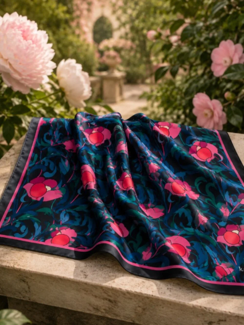 Kate Spade New York Floral Swirl 100% Silk Twill Square Scarf NWT